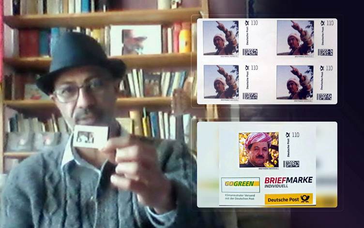 Rojavalı sanatçı Derweş'in çalışması ile yapılan Melle Mustafa Barzani fotoğraflı pulları Almanya'da kullanılacak